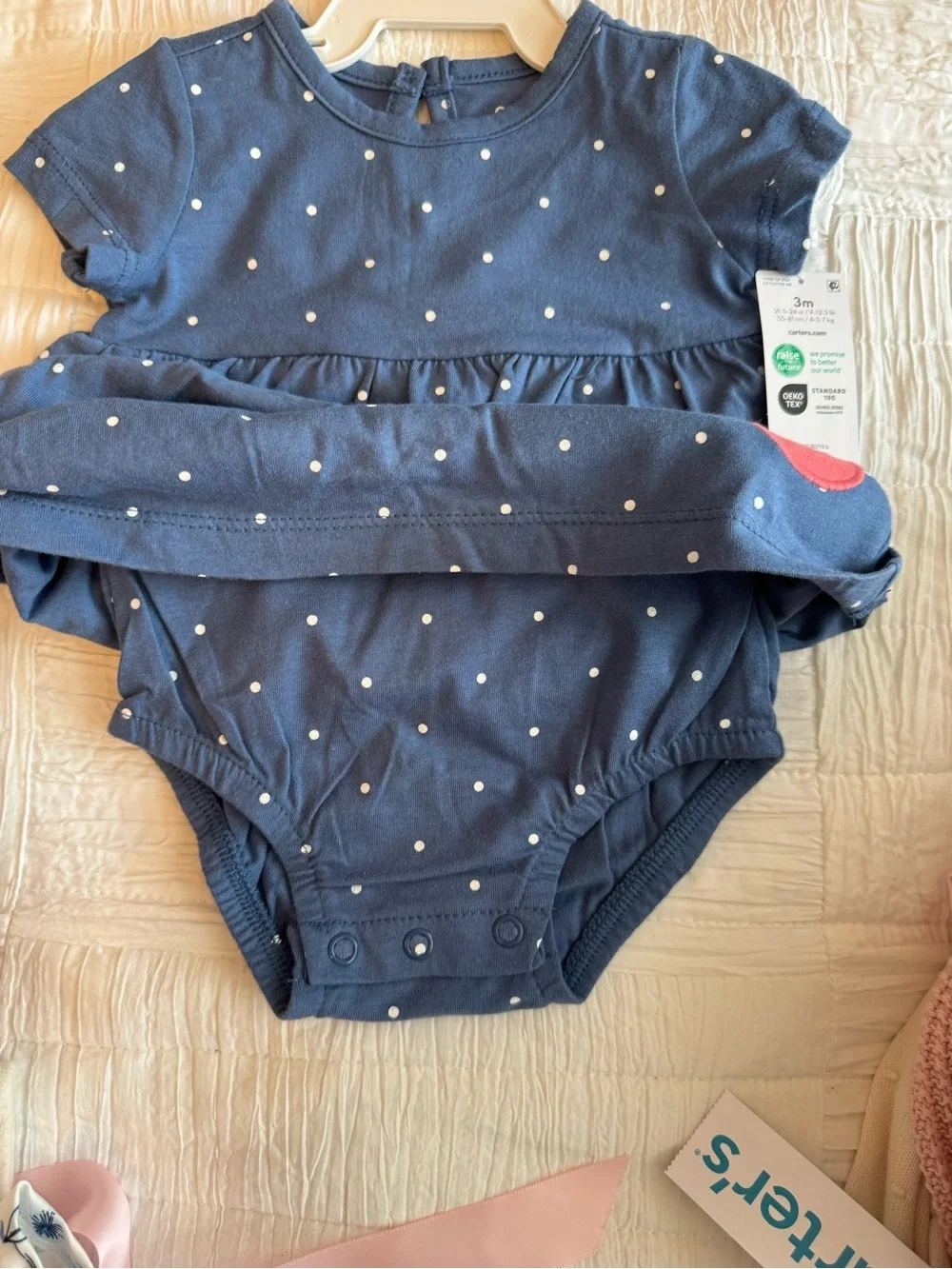 Carter's Navy Polka Dot Cherry Romper